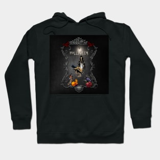 Funny halloween design with skeleton, witch and crows Hoodie